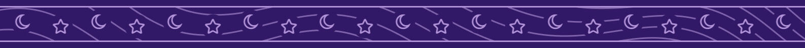 [Image ID: A cartoonish dark purple banner with alternating light purple stars and half moons on it. There are also light purple wave-lines in the background. /End ID]